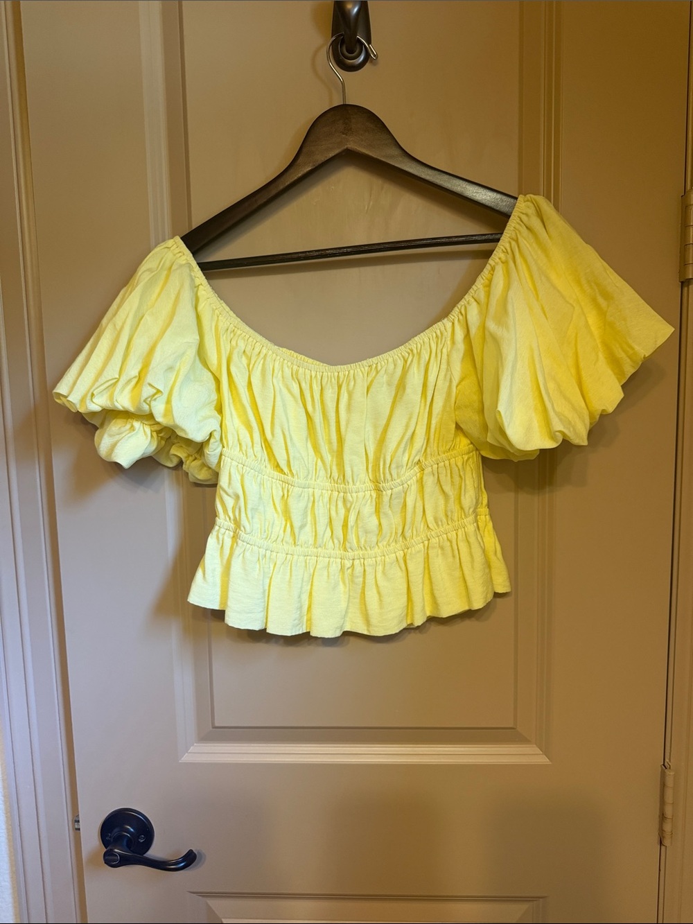 Cotton Candy Bright Yellow Off-Shoulder Ruffle Crop Top